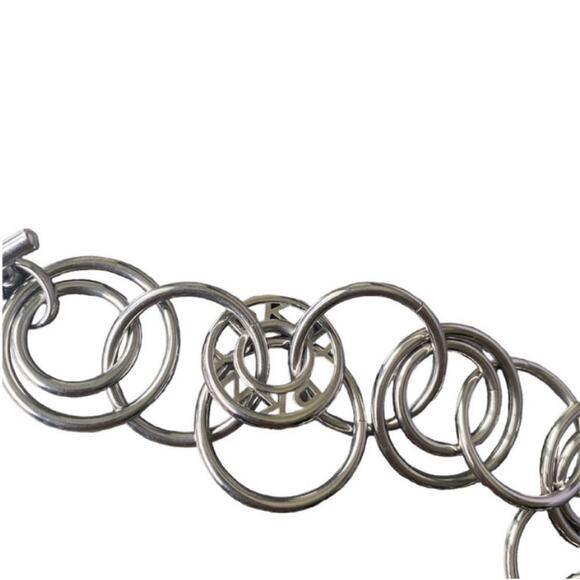 DKNY Silver Tone Circle Loop Toggle Necklace - Picture 2 of 3